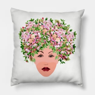 Red apple tree blossoms wreath on woman head Pillow