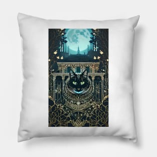 Black yule Cat at night 4 Pillow