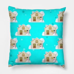 Christmas House Pattern - Light Blue Background Pillow