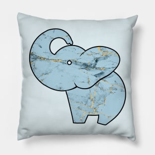 Cute elephant, abstract marble, fluid art, stone blue and golden Pillow