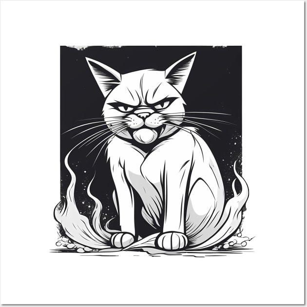 Angry cat line drawing art | Art Print