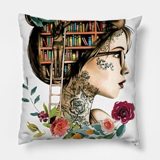 Book Reading Girl Nerdy Dirty Inked And Curvy Pillow