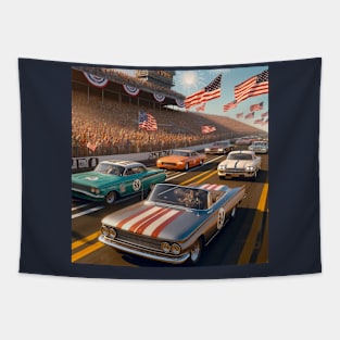 Vintage Race Day 60s 4th of July Tapestry