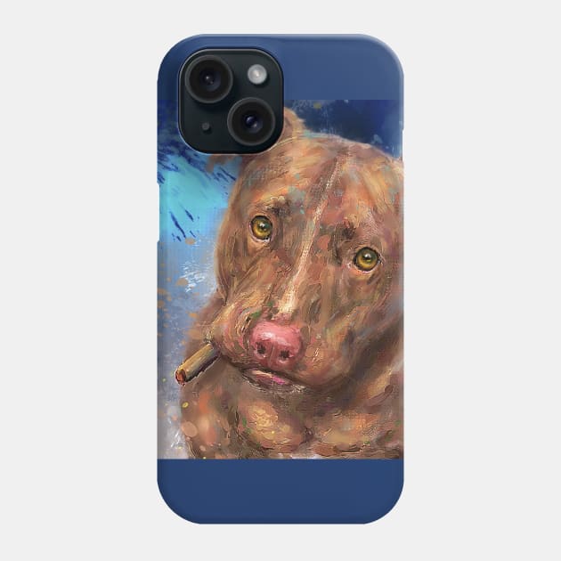 Painting of a Red Nose Pit Bull with a Cigar Phone Case by ibadishi