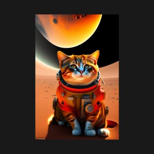 Funny cute cat in space graphic design artwork T-Shirt