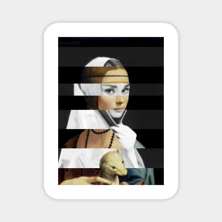 Lady with a Ermine by Leonardo da Vinci and Audrey Hepburn Magnet