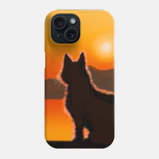 Cat Sunset Mountains Lake Digital Art Phone Case