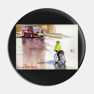 A cyclist on the English Bridge, Shrewsbury Pin