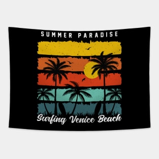 Vintage Waves Vacation Sunset Venice Beach Surfing Paradise Tapestry