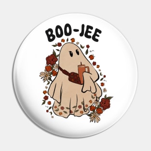 Funny Ghost Halloween, Retro Cottagecore Girl Ghost, Pumpkin Spice Basic Floral Pin