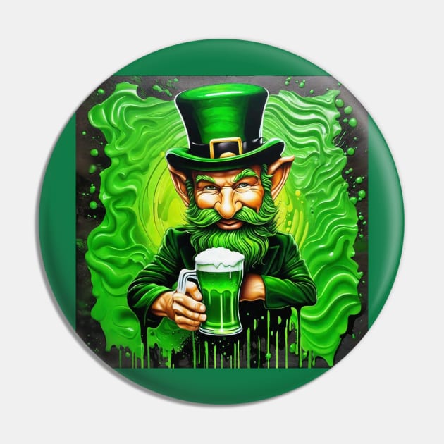 St. Patrick's Day Leprechaun Drinking Green Beer Pin by A.i. Monster Designs