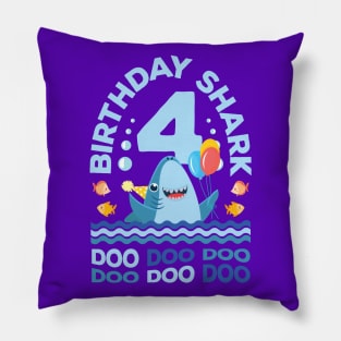 Birthday Shark Doo Doo 4th Birthday Gift Pillow