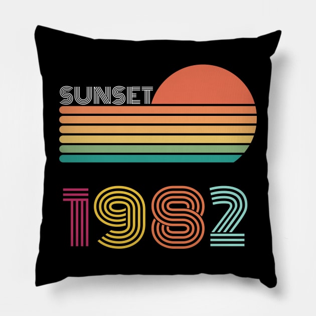 Sunset Retro Vintage 1982 Pillow by Happysphinx