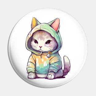 Cartoon Cat Wearing Hoodie Pin