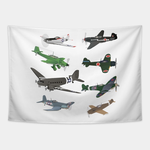 Multiple WW2 Airplanes Tapestry by NorseTech