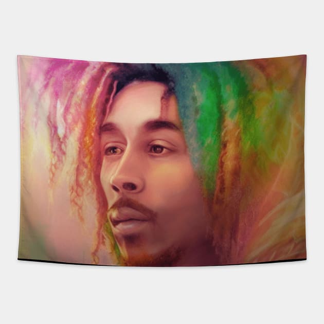 Bob Marley Portrait Painting Tapestry by iZiets