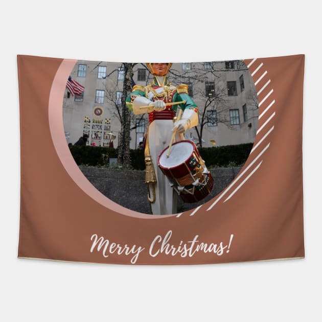 Merry Christmas NYC Rockefeller Plaza Drummer Boy Tapestry by Christine aka stine1