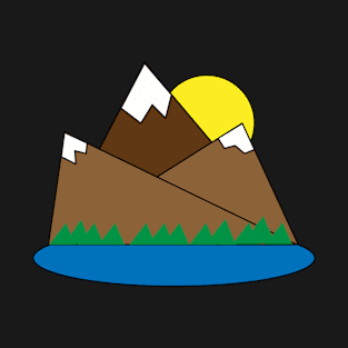 Cartoon Mountains, sun and Lake T-Shirt