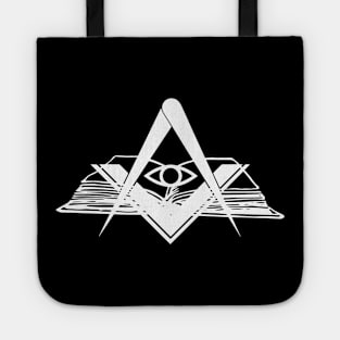 Masonic compasses with book and all-seeing eye white design Tote