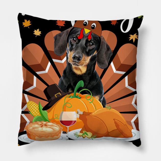 Happy Thanksgiving Dachshund Turkey Costume Pillow by snnt