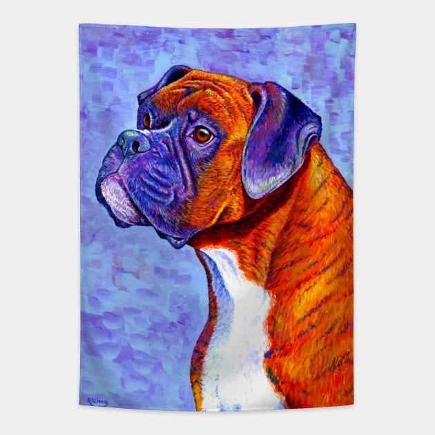 Devoted Guardian Colorful Brindle Boxer Dog Tapestry by rebeccawangart