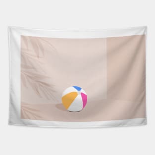 Beige beach ball with tropical leaves illustration Tapestry