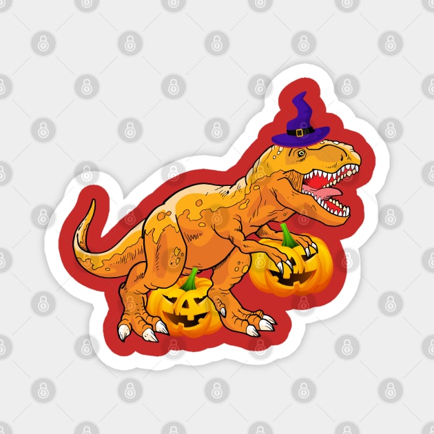 T-Rex With A Witch's Hat And Jack-O-Lantern Halloween Design Magnet by Harlems Gee