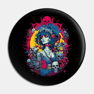 Goth Girl with skulls Pin