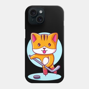 Cute Kawaii Cat Playing Ice Hockey Phone Case