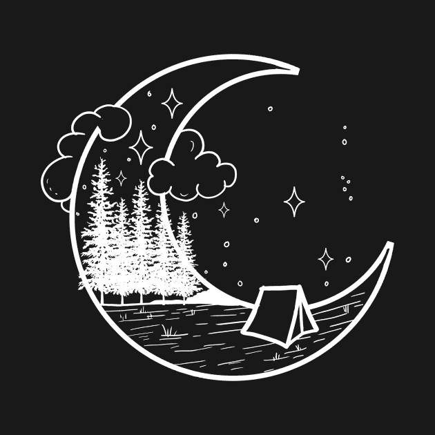 Tent in the moon forest creative handdrawn Gift by Mesyo