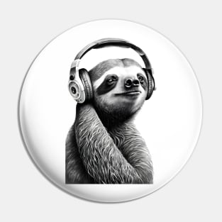 Sloth Painting Wearing Headphones Pin