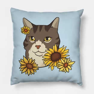 Sweet Cat with Sunflowers Pillow