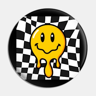 Funny 70s Melting Yellow Smile Face Cute Checkered Smiling Happy Pin