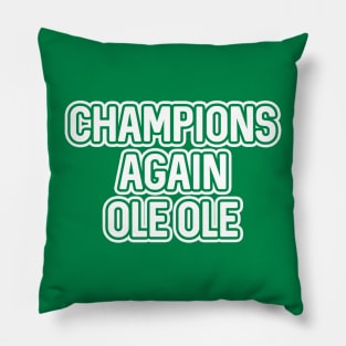 CHAMPIONS AGAIN OLE OLE, Glasgow Celtic Football Club White And Green Layered Text Pillow