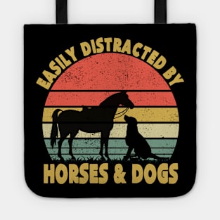 Easily distracted by horses and dogs I like heart horse dog Tote