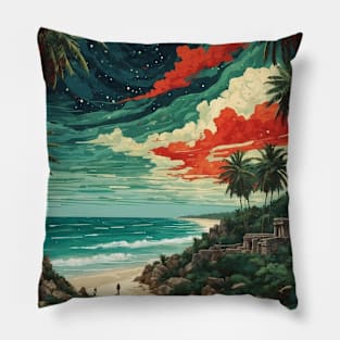 Tulum Quintana Roo Mexico Vintage Tourism Travel Pillow