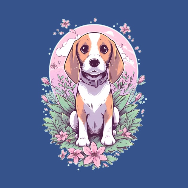 Beagle Dog Flowers by Psitta