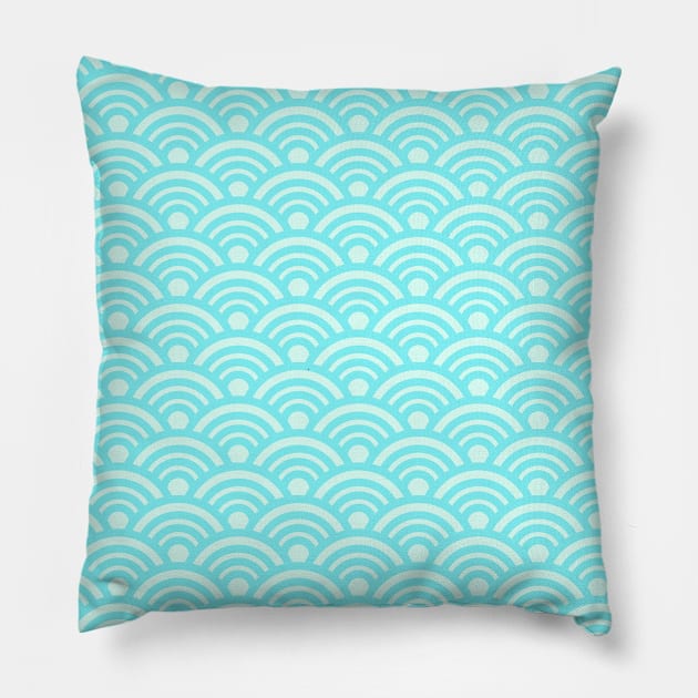 Japanese Cute Blue Pattern Pillow by Trippycollage