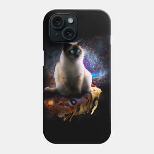 Galaxy Space Siamese Cat On Pizza Phone Case