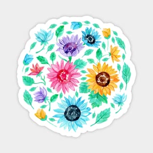 Watercolour Rainbow Sunflowers Magnet