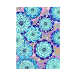 Radiant Cyan & Purple Stained Glass Floral Mandalas T-Shirt