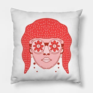 Red Woman with Flowers Pillow