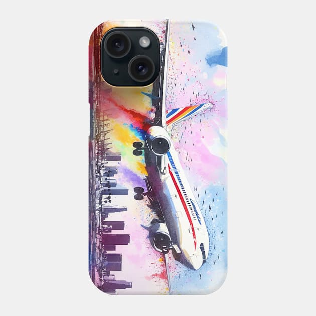 Fantasy illustration of a jet taking off from an airport Phone Case by WelshDesigns