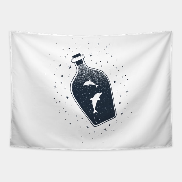 Dolphins in a Bottle Logotype Tapestry by She Gets Creative