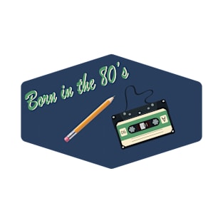 Born in the Eighties, with Cassette and Pencil (Blue and Green) T-Shirt