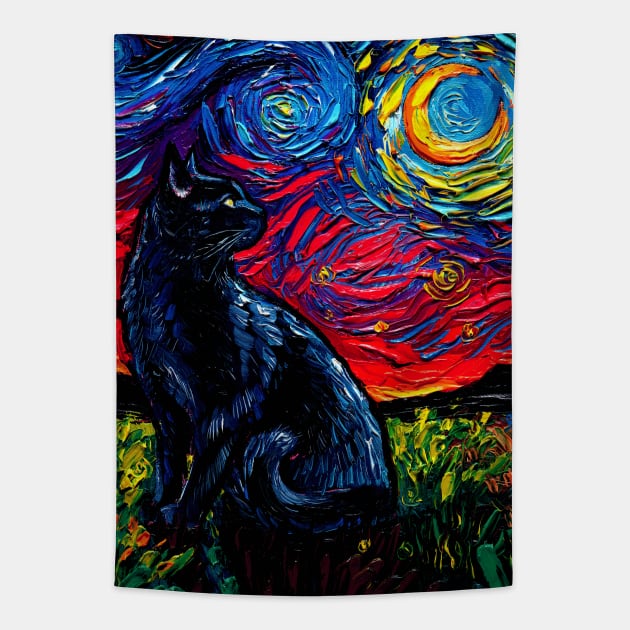 Black Cat Night 2 Tapestry by sagittariusgallery