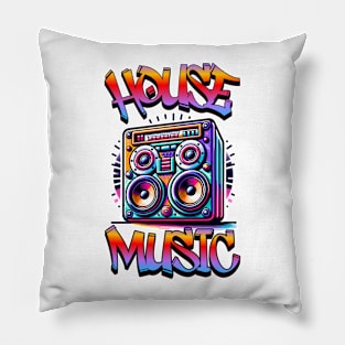 HOUSE MUSIC  - Graffiti Speaker Logo (black/red/purple)) Pillow