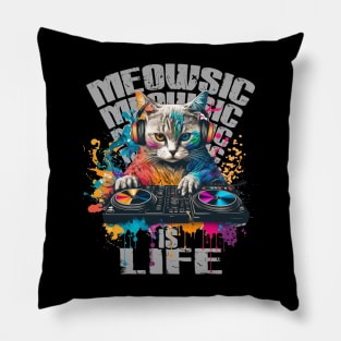 Meowsic Is Life :: Cat and Music Lover Pillow