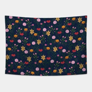 Colorful Wildflower Watercolor Blue Design Tapestry