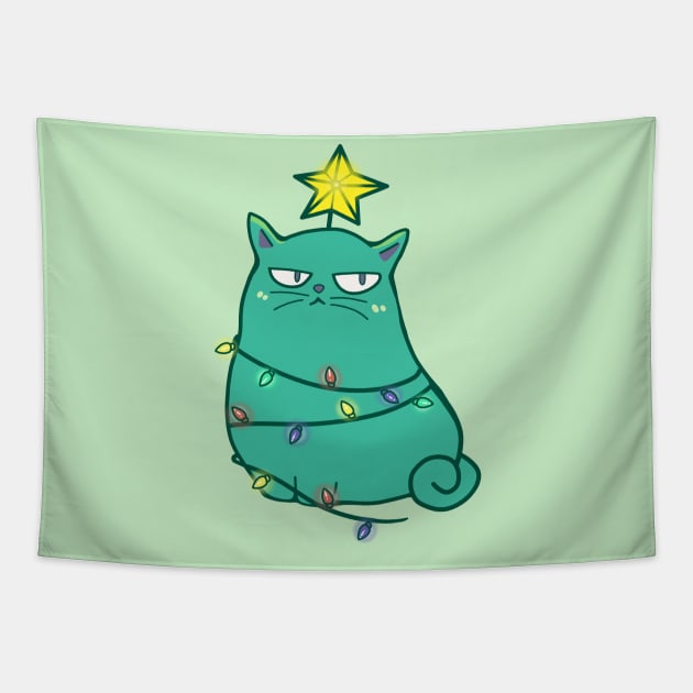 Grumpy Christmas cat Tapestry by Dr.Bear